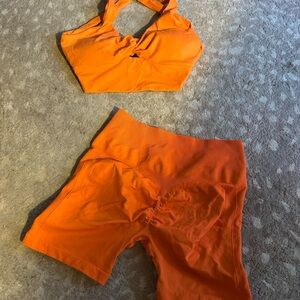 Bright Orange Sports Bra and Shorts Set